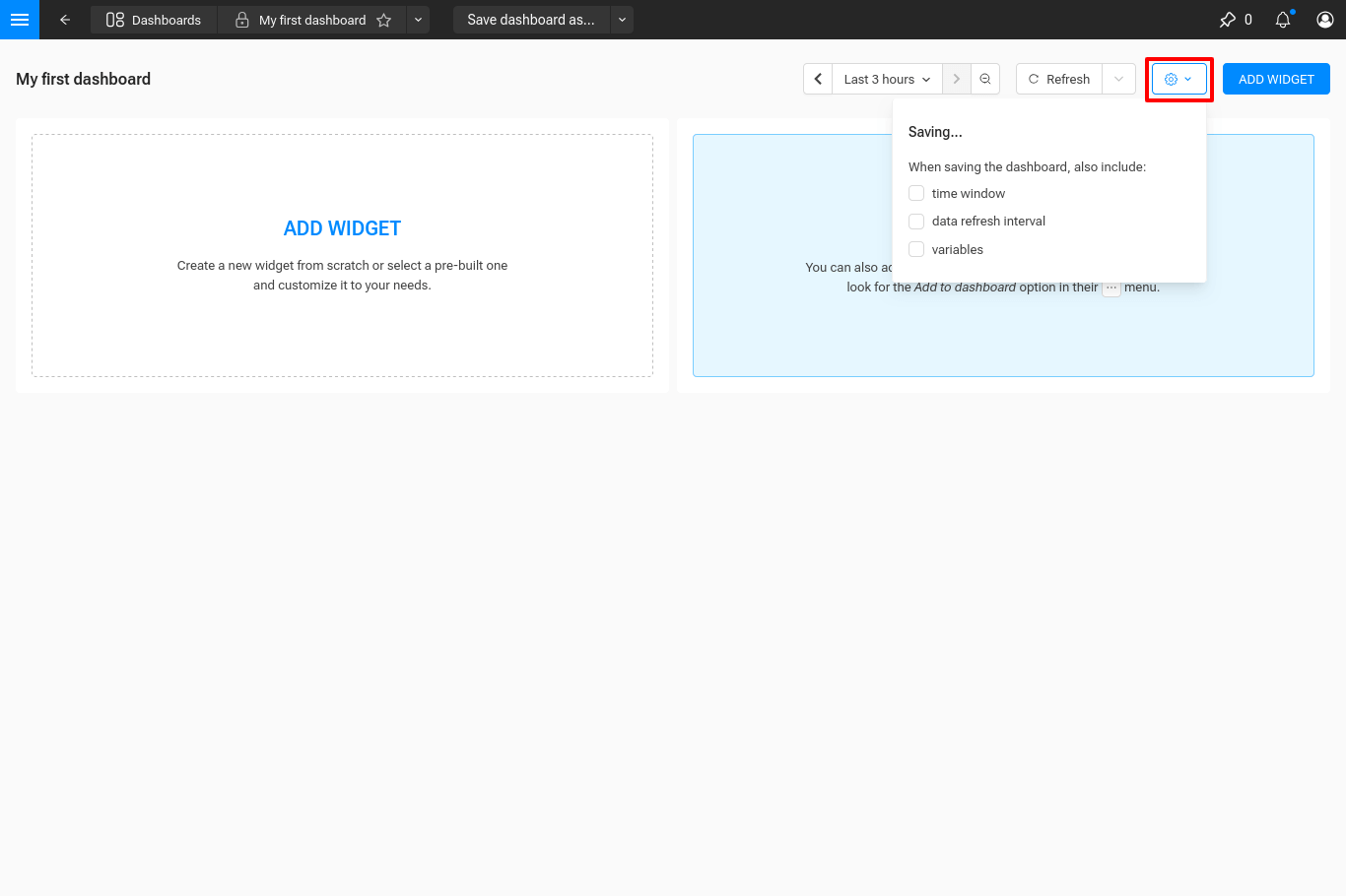 Edit dashboard settings