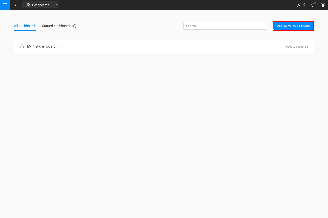 Localização do botão Criar um novo painel